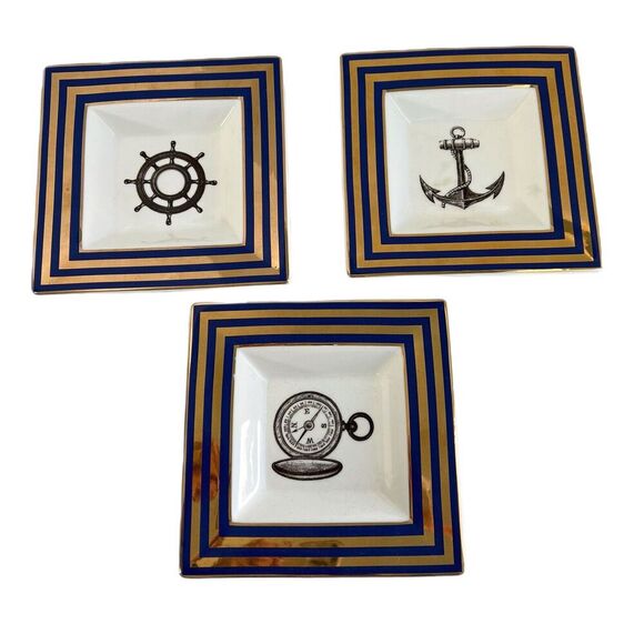 C Wonder Set Of 3 Trinket Dish Nautical Beach House Candy Dish 6.5” - Picture 1 of 12